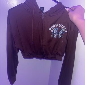 Charlotte Russe Brown Cropped Hoodie Sweater